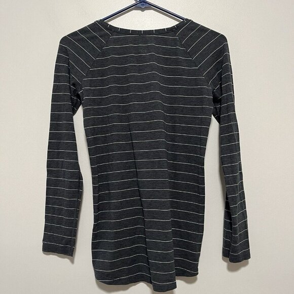 Lululemon Emerald Long Sleeve Short Serve Stripe Heathered Black White - Picture 4 of 5